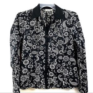 Women's Cato Collared Floral Long Sleeve Button Front Blouse, Size Large, Black